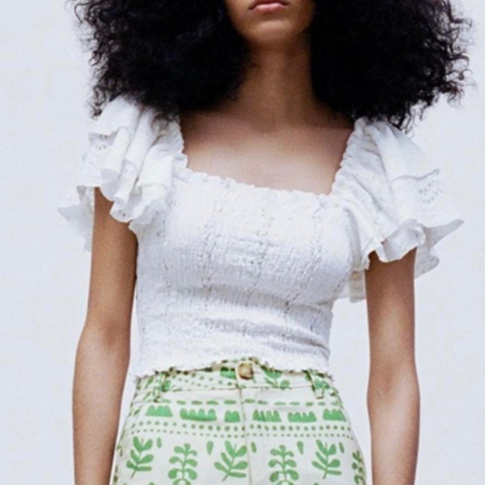 NWT Zara White Lace Crop Top Medium Romantic Coquette Cottagecore Stretch